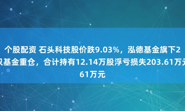 个股配资 石头科技股价跌9.03%，泓德基金旗下2只基金重仓，合计持有12.14万股浮亏损失203.61万元